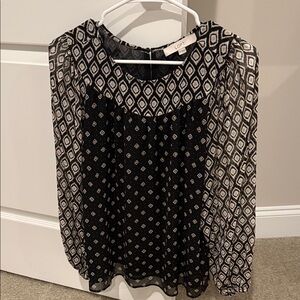 LOFT Black and White Diamond Pattern Blouse